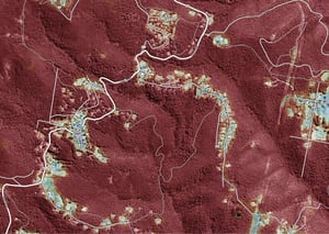 Bushfire exposure mapping around homes and roads in Greater Hobart.