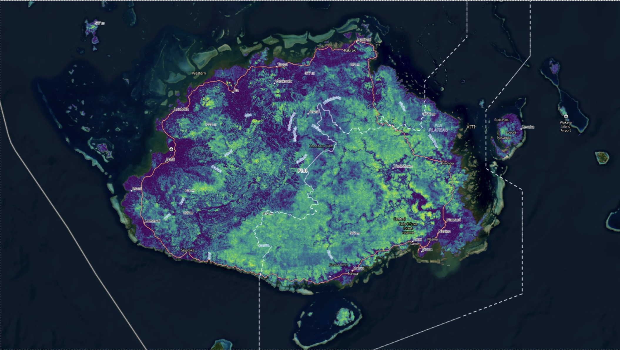 Fiji aerial image with colored index overlaid