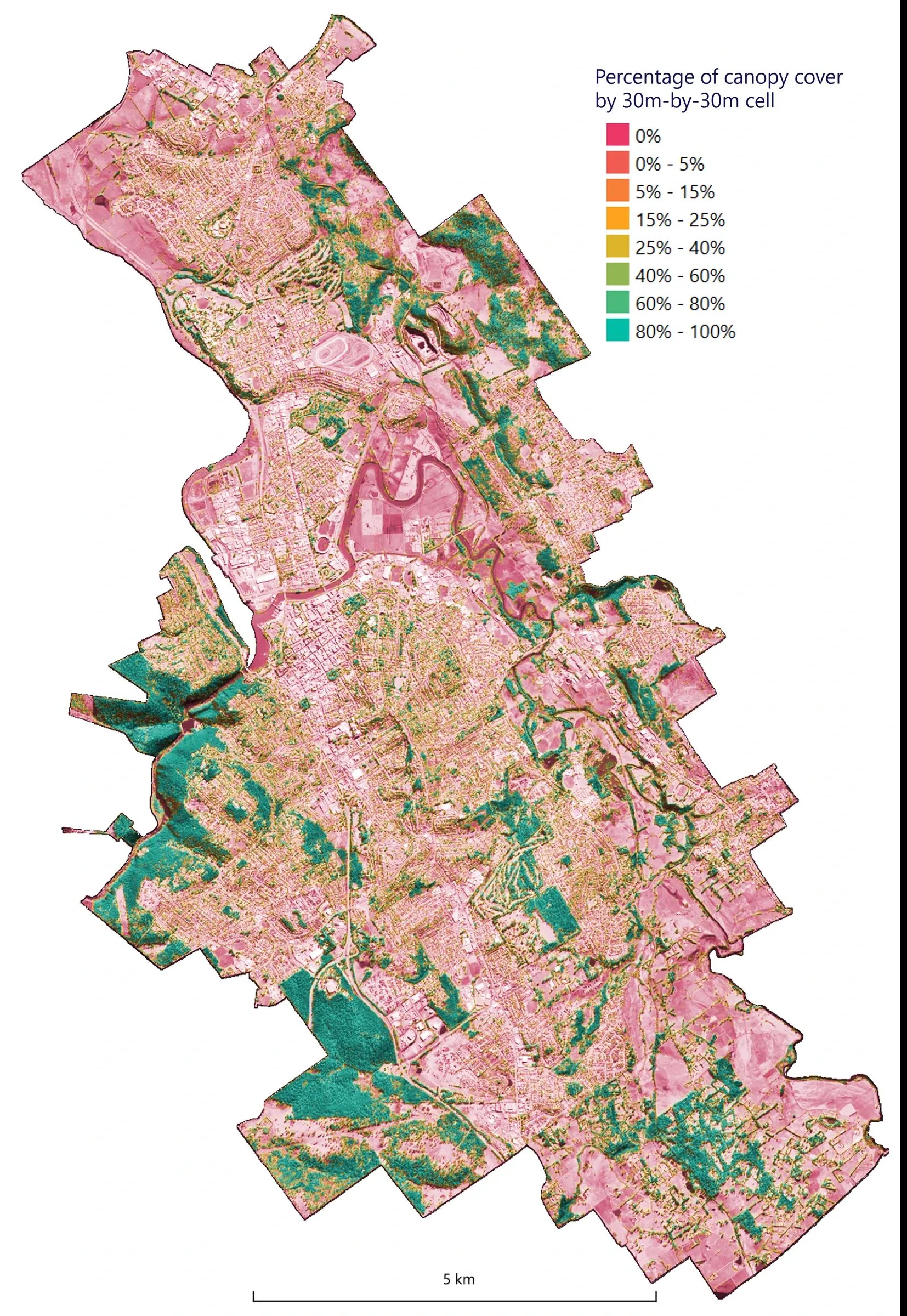 Canopy cover across the Launceston urban and peri-urban project area
